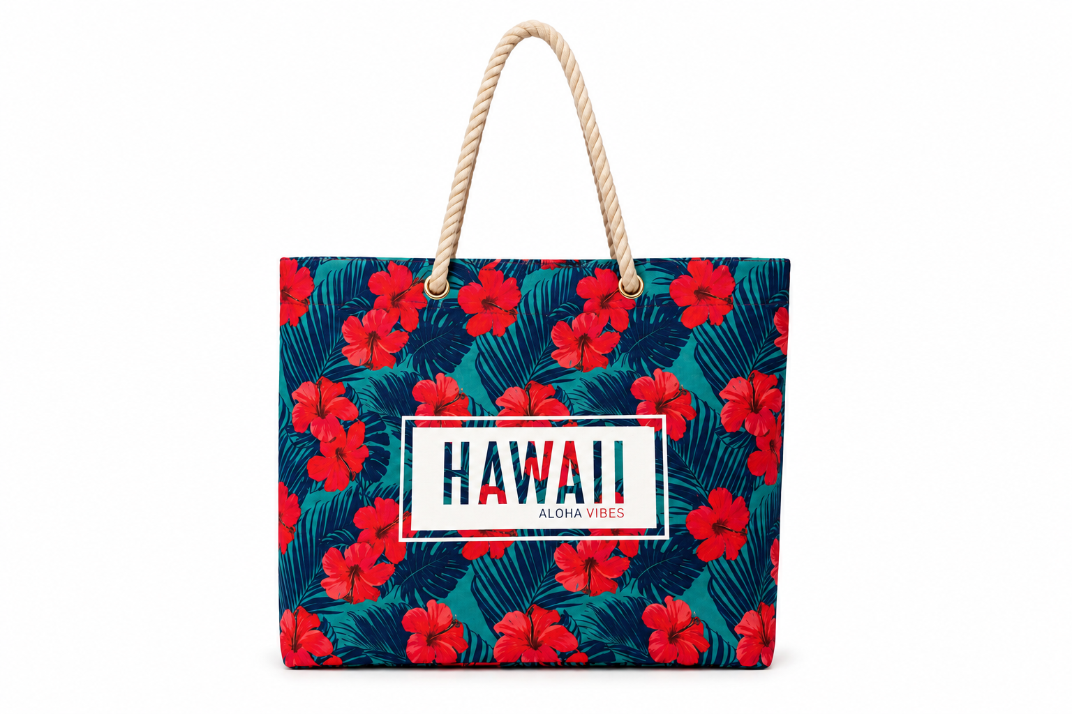 Hawaii Hibiscus Rope Tote Bag