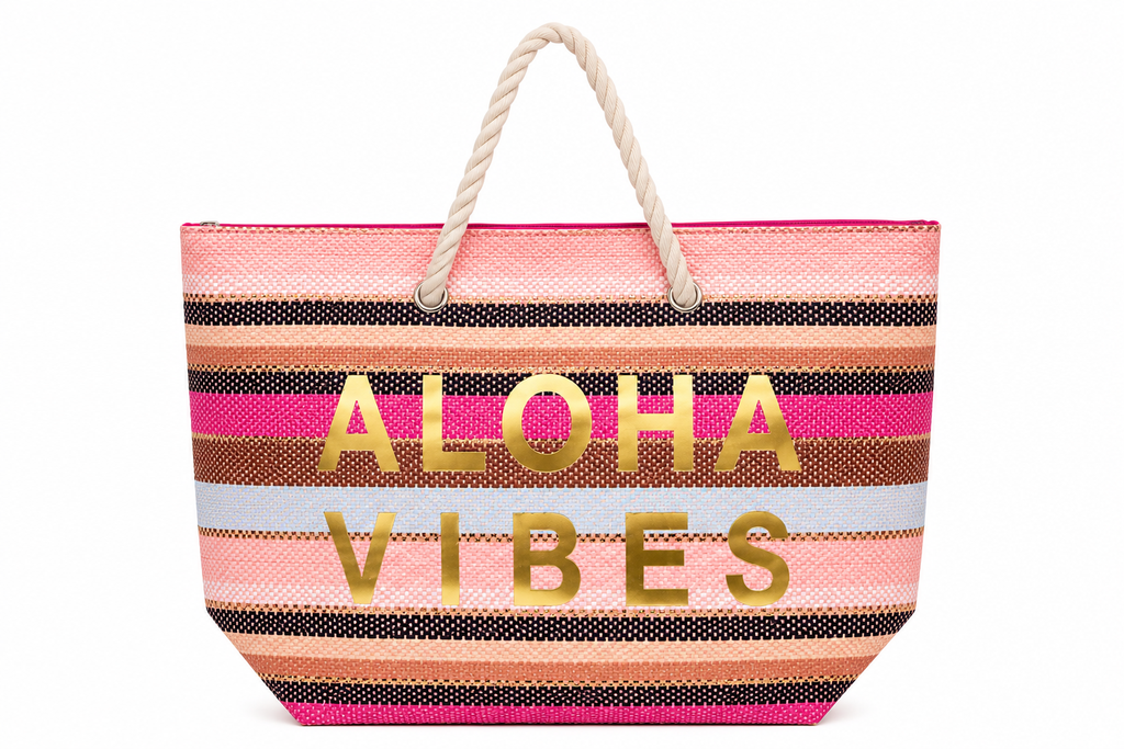 Aloha Vibes Hawai’i Pink Stripe Tote Bag