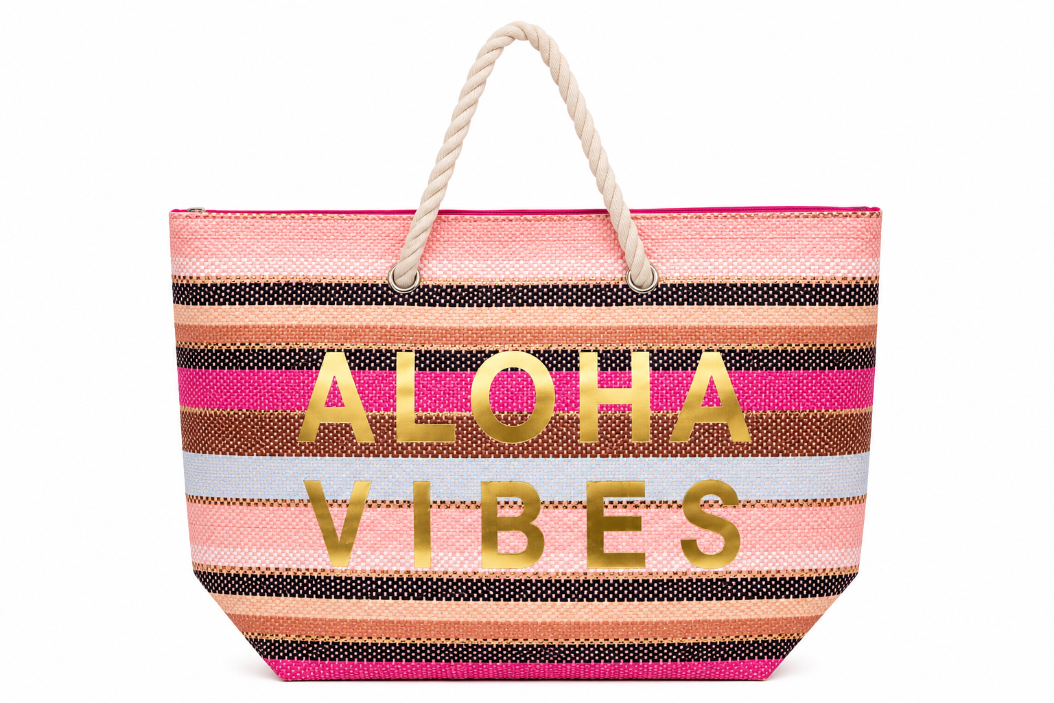 Aloha Vibes Hawai’i Pink Stripe Tote Bag
