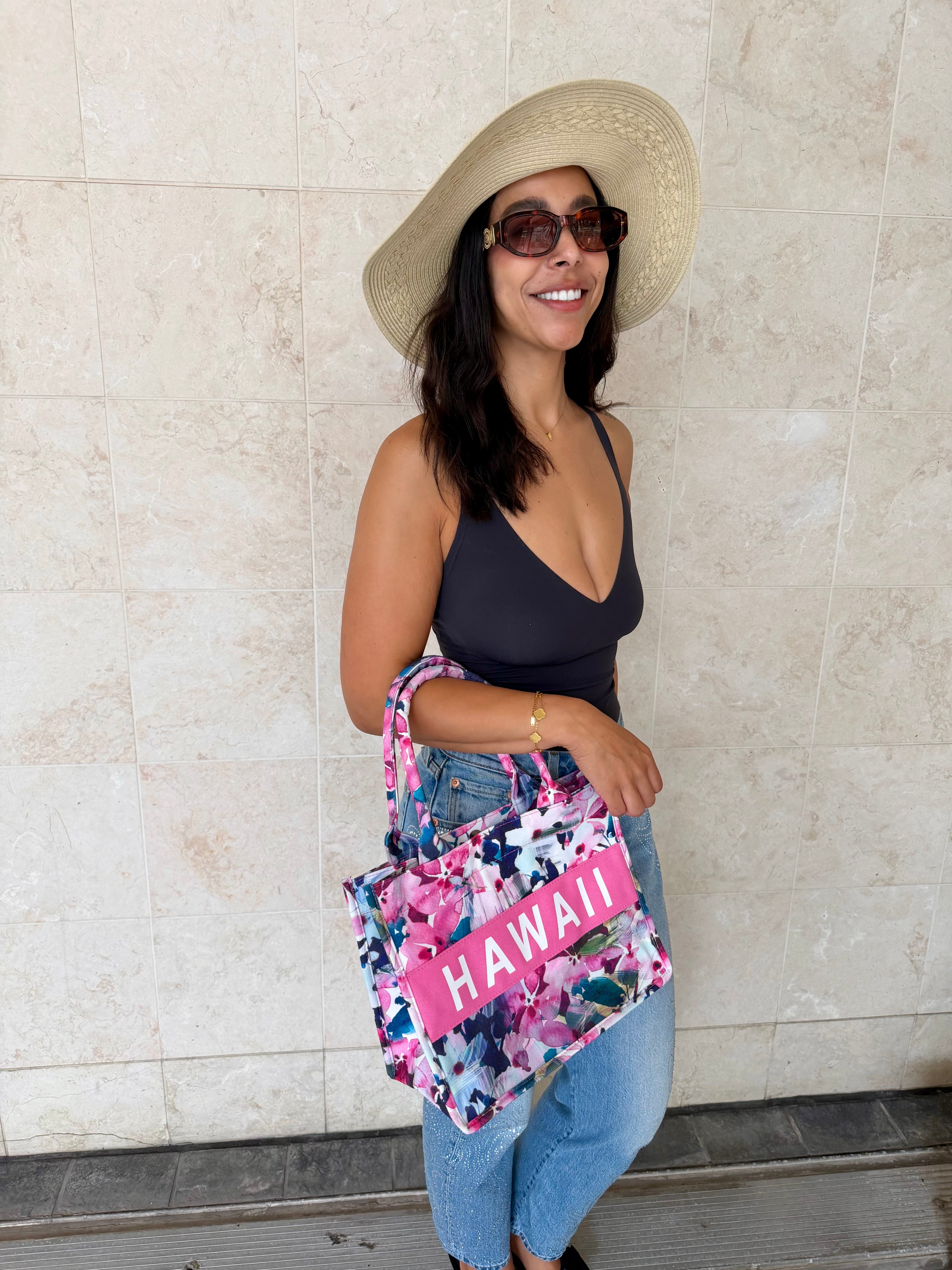 Hawaii Floral Banner Handbag – Pink